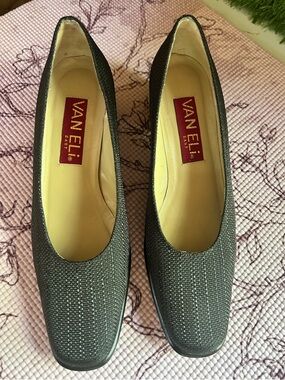 Van Eli Black Woven Square-Toe Block Heels 9 Narrow Excellent